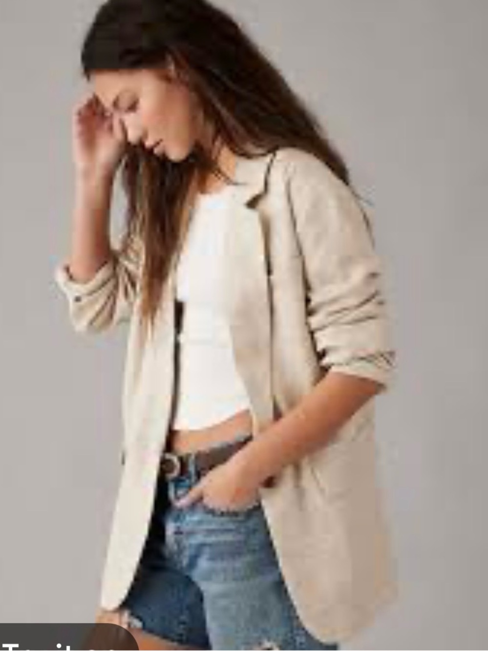 American Eagle Outfitters Beige Linen-Blend Blazer